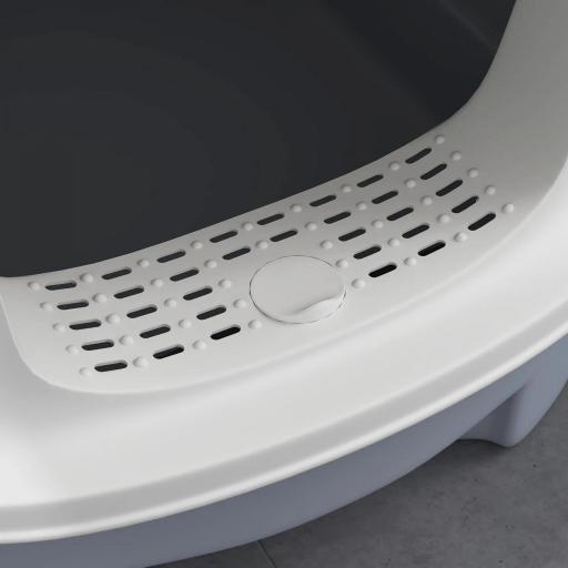 Arenero Cerrado para Gatos con Entrada Frontal Salida Superior Bandeja Extraíble y Pala 40,5x52,5x42,5 cm Blanco y Gris [7]