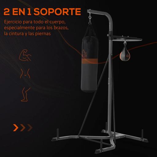 Saco de Boxeo Colgante con Bola de Velocidad Ajustable en Altura de 167-187 cm e Inflador 115x157x221 cm Negro y Gris [4]