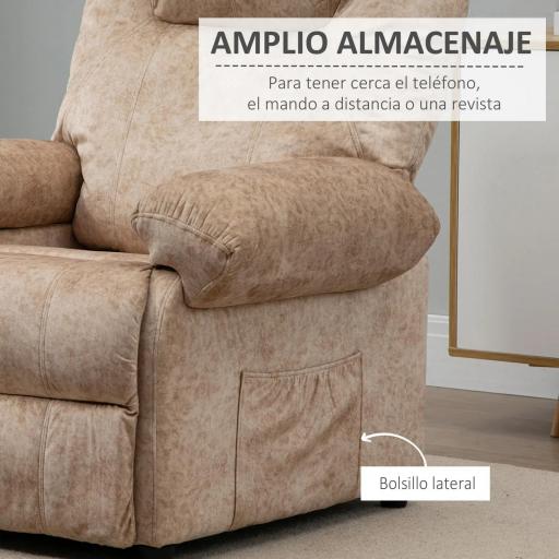 Sillón Relax Reclinable Manual, Sillón Relax de Terciopelo con Reposabrazos, Reposapiés, Acolchado Grueso, Butaca Reclinable hasta 135º para Salón, Dormitorio, Oficina, Beige [4]