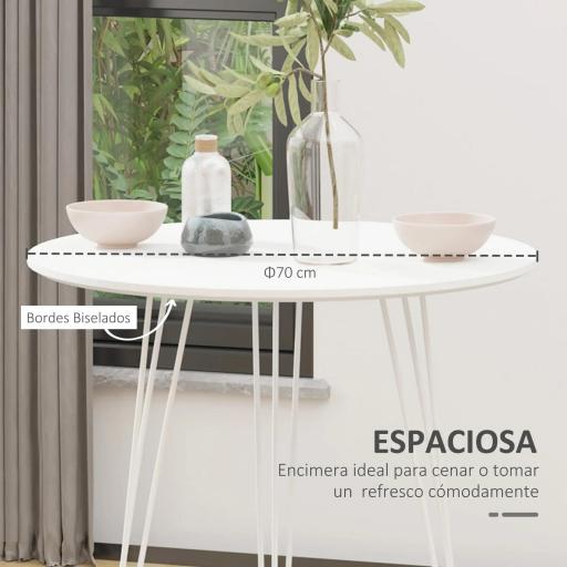Mesa de Comedor Redonda con Patas de Horquilla Metálicas Estilo Moderno Nórdico para Cocina Salón Cafetería Bar Ø70x75 cm Blanco [7]