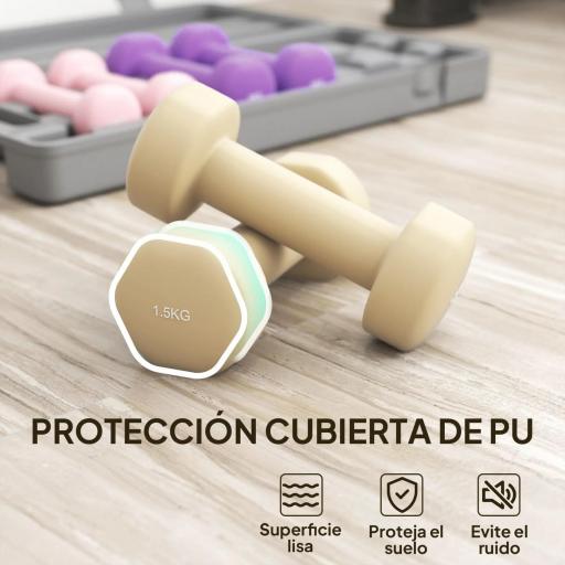 Juego de 6 Mancuernas Hexagonales de 1,5kg 1kg y 0,5kg con Revestimiento de PU con Maletín 43x18x7,5 cm Multicolor [4]