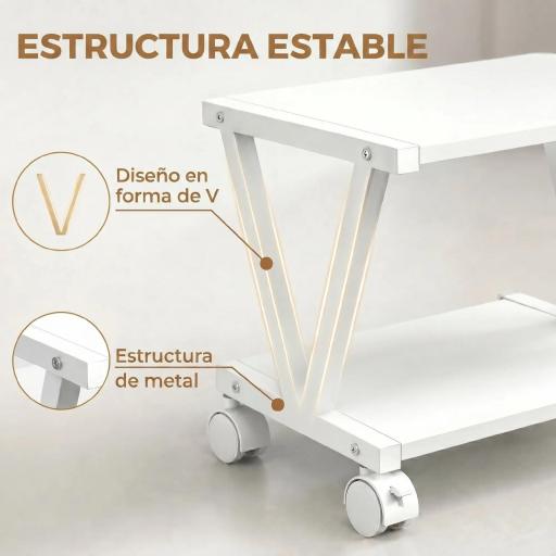 Soporte para Impresora de 2 Niveles Bajo Escritorio con Ruedas Bloqueables para Oficina en Casa 44x28x32 cm Blanco [5]