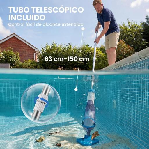 Limpiafondos de Piscina Manual Inalámbrica con Cepillo y Barra Ajustable de 63-150 cm para Piscinas Pequeñas Azul [3]