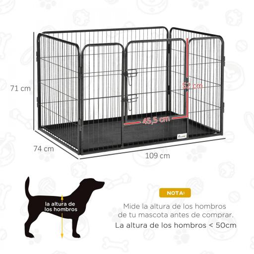 Parque para Mascotas Rectangular Parque de Juegos para Mascotas 4 Paneles de Acero 109x74x71 cm con Puerta de Doble Pestillo y Bandeja Extraíble para Exterior e Interior [4]