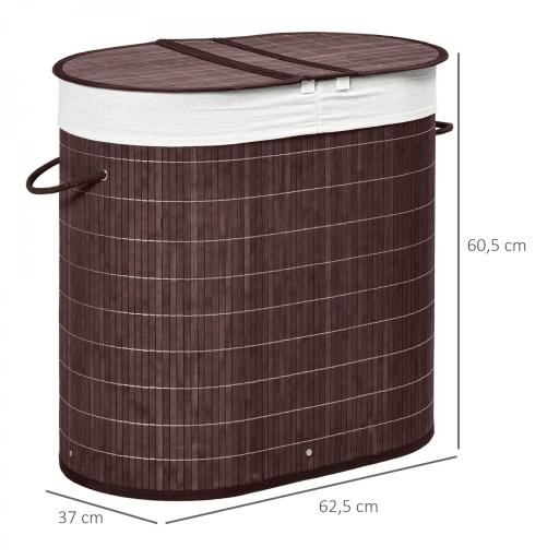 Cesto para Ropa Sucia de Bambú Capacidad de 100L Cesta para la Colada con 2 Compartimentos 62,5x37x60,5cm Marrón [1]