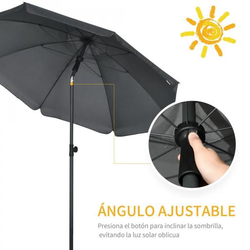 Sombrilla de Playa con Protección UV50+ Mástil de Ø32 mm y Toldo Ajustable Ø180x209 cm Gris Oscuro [6]