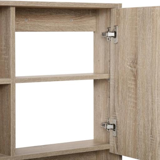 Armario con Espejo Armario de Baño Montado en Pared con Estante Ajustable en Altura Espacio Interno Estantes Abiertos 60x15x76 cm Grano de Roble [6]