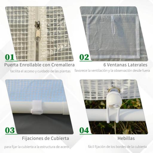 Invernadero de Jardín 600x300x280 cm Invernadero de Túnel para Cultivo de Plantas Verduras con 2 Puertas 6 Ventanas Enrollables y Cubierta de Polietileno PE 140g/m² Blanco [5]