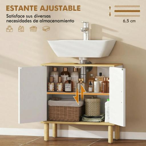 Mueble Bajo Lavabo con Estante Ajustable Armario para Lavabo sin Pedestal con Puertas Acanaladas 60x30x61 cm Blanco [3]