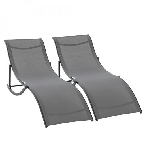  2 Tumbonas Plegables con Marco de Aluminio en Forma de S Carga de 120 kg para Piscina Terraza 165x61x63 cm Gris Oscuro [6]