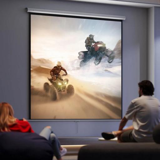 Pantalla de Proyector Manual 120 Pulgadas Pantalla de Proyección Portátil Formato 1:1 para Interior y Exterior Cine en Casa Patio 207x207 cm Blanco