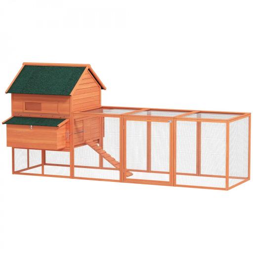 Gallinero de Madera Grande Exterior con 2 Nidos Corral Techo Asfáltico Bandeja Extraíble y Rampa 347x160x150 cm Naranja [7]