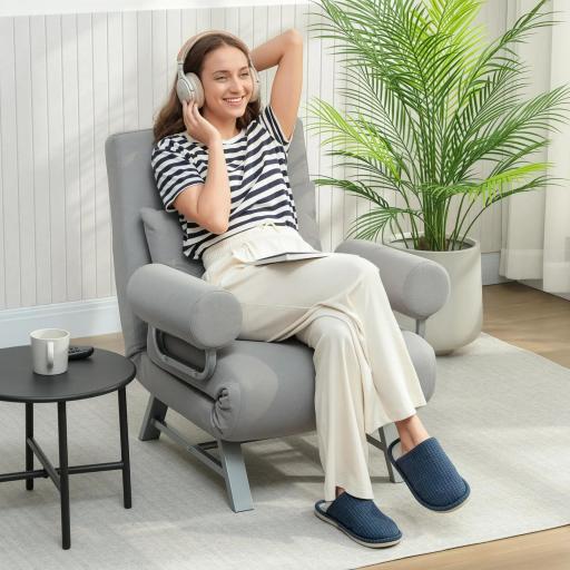 Sillón Cama Individual 3 en 1 Sofá Cama Plegable con Respaldo Ajustable y Cojín para Sala Dormitorio 73x78x81 cm Gris