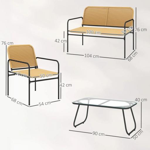 Conjunto de Muebles Jardín Exterior de Ratán de 4 Piezas con Sofá Sillones y Mesa de Tablero de Vidrio Natural [1]