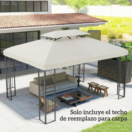 Toldo de Recambio 4x3 m con Techo Doble Orificios de Drenaje y Protección UV Solo Toldo NO Incluye Marco Crema [2]