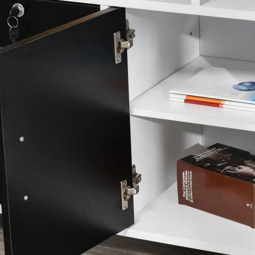 Mueble Auxiliar de Oficina Mueble Archivador con Ruedas Estantes y Cajones Armario Multiusos con Gran Almacenaje 100x35x65 cm Negro y Blanco [9]