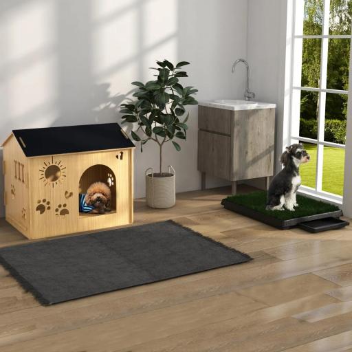 Caseta de Madera para Perros Pequeños Caseta de Interior para Mascotas con Grabados de Formas 69x50x58,5 cm Roble [7]
