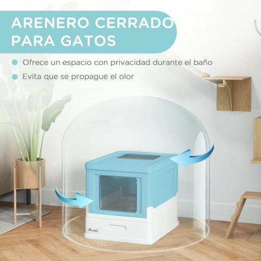Arenero Cubierto para Gatos Arenero Cerrado y Plegable para Gatos con Bandeja Extraíble y Pala 47,5x35,5x36,7 cm Azul [2]