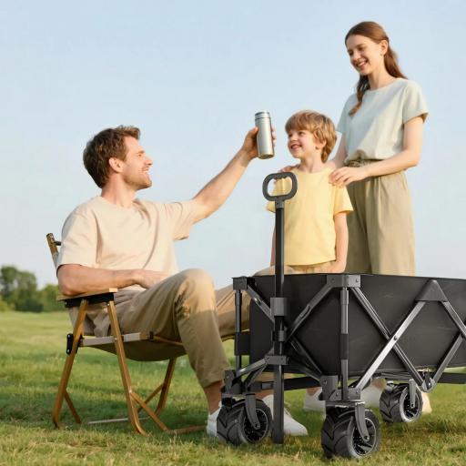 Carro de Playa Plegable con Ruedas Delanteras Giratorias 360° y Asa Telescópica 108x55x55 cm Negro [3]