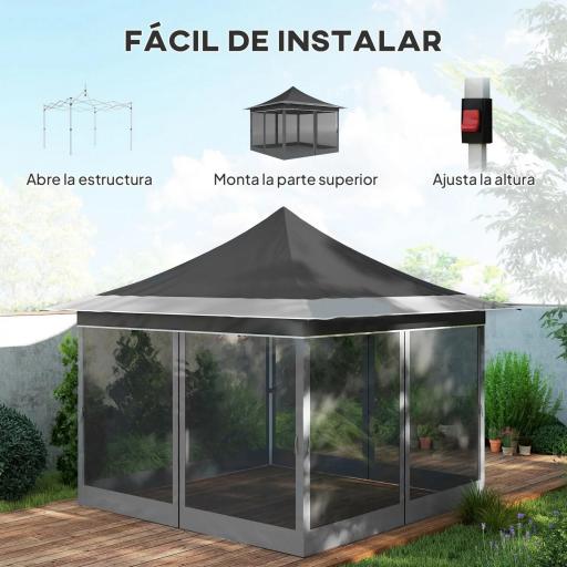 Carpa Plegable 3,5x3,5x3 m con Mosquitera Altura Ajustable y Protección UPF50+ con Bolsa de Transporte Gris Oscuro [2]