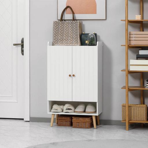 Mueble Zapatero con 2 Puertas Armario de Zapatos para 15 Pares de Zapatos para Pasillo Entrada 60x33x100cm Blanco