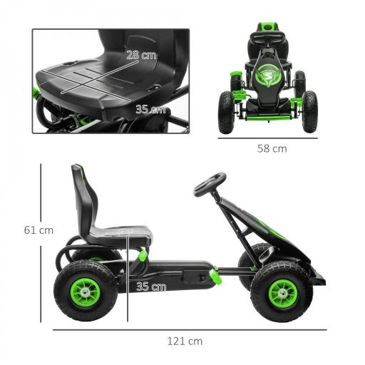 Coche de Pedales para Niños de 5-12 Años con Asiento Ajustable Neumáticos Inflables Amortiguador Carga 50kg Negro Verde [1]