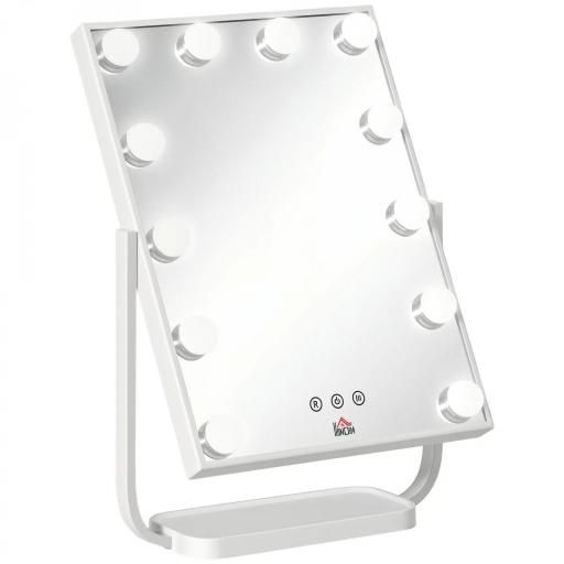 Espejo de Maquillaje con Luz Espejo Hollywood de Mesa con 12 LED 3 Modos y Luz Ajustable Pantalla Táctil y Función de Memoria para Dormitorio Baño 32,8x11x47,4 cm Blanco [9]