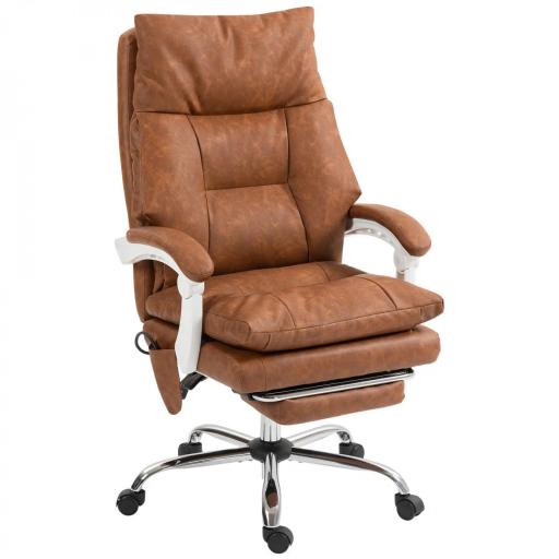 Silla de Escritorio con Soporte Lumbar Inflable Tapizada en PU Reposapiés Respaldo Reclinable Altura Ajustable Marrón [10]
