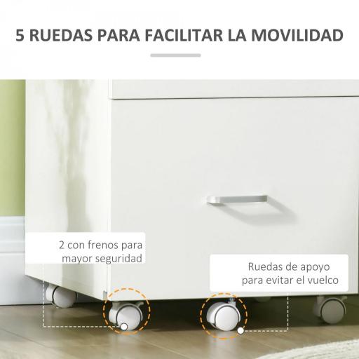 Cajonera de Oficina Mueble Auxiliar con 2 Cajones Cierre con Llave para Estudio Despacho 43x45x72 cm Blanco [4]