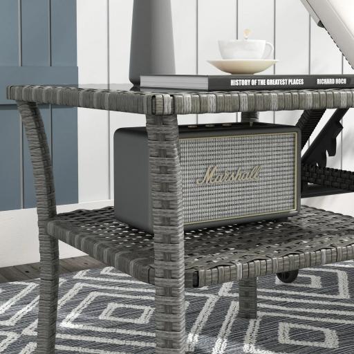 Mesa de Jardín de Ratán PE Cuadrada 50x50x45 cm con Estante Encimera de Cristal y Marco de Acero Carga 30 kg Gris [1]
