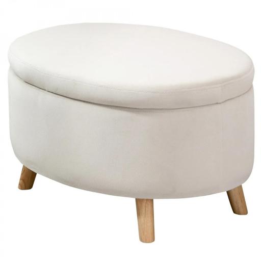 Puff Almacenaje Ovalado, Banco Almacenaje, 71x51,5x42 cm, Tapizado en Terciopelo, con Patas de Madera Maciza, Carga 120 kg, para Sala de Estar, Dormitorio, Entrada, Beige [9]