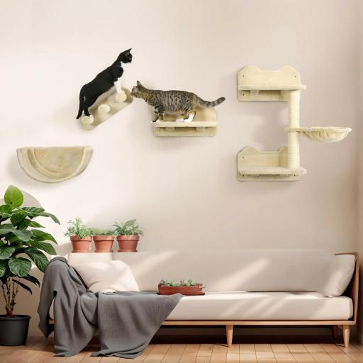 Juego de Escalada para Gatos de Pared Estantes para Gatos 4 Piezas Hamaca Nido Plataformas para Saltar Beige