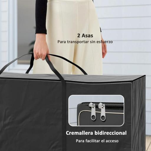 Bolsa de Almacenamiento para Cojines de Jardín Impermeable 720L Oxford Resistente con Asas 125x40x55cm Negro [4]