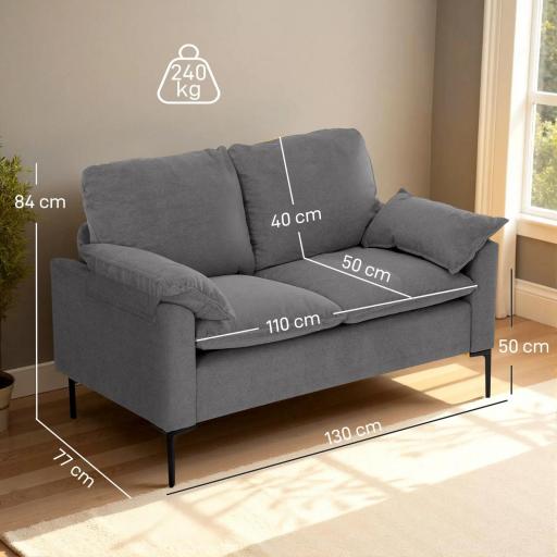 Sofá de 2 Plazas Tapizado en Terciopelo con Patas de Metal Reposabrazos Acolchado 130x77x84 cm Gris [1]