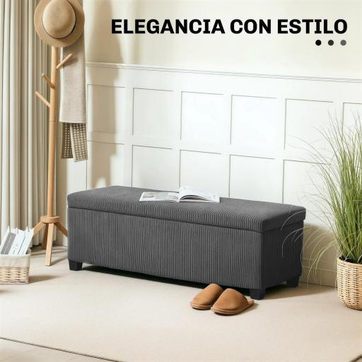 Banco Almacenaje Capacidad de 84 L 112x42x40 cm Tapizado en Pana Pie de Cama para Sala de Estar Dormitorio Gris [2]