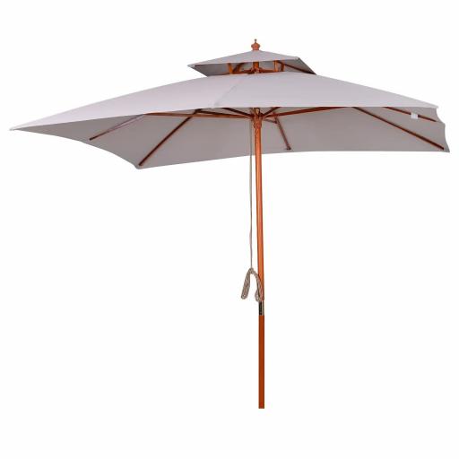 Sombrilla de Jardín 3x3x3 m con Doble Techo Sistema de Polea Impermeable para Terraza Balcón Exterior Gris [8]