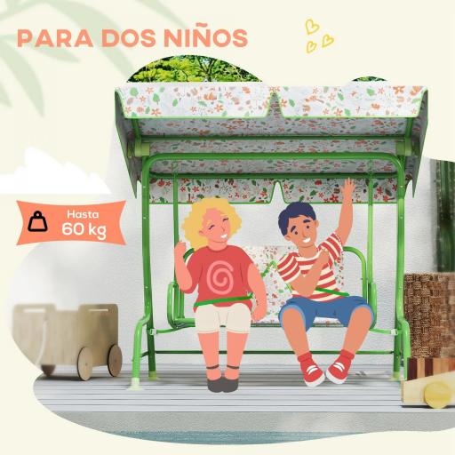 Columpio de Jardín Exterior para Niños de +3 Años con Toldo Ajustable Arnés de Seguridad 112x75x120 cm Verde [2]
