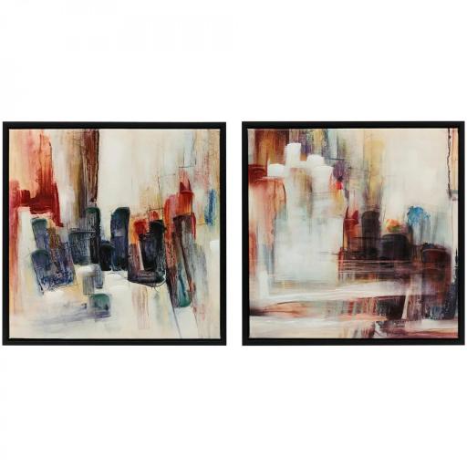 Cuadros en Lienzo Abstractos a Mano 40x40 cm 2 Piezas Cuadros de Arte de Pared Enmarcados Textura Rica Multicolor [2]