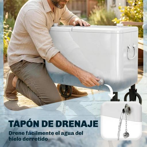 Carrito Nevera de 56L con Ruedas Mango Ajustable Abrebotellas Recogetapas Drenaje y Asa 75x35x120 cm Blanco [2]