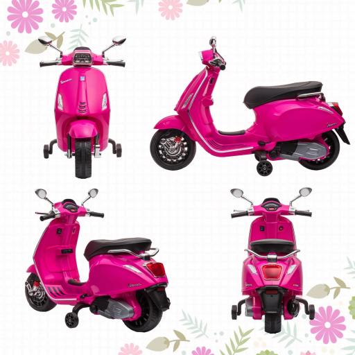Moto Eléctrica para Niños de +3 Años con Licencia Vespa con USB MP3 Luz LED Radio FM Velocidad 3 km/h Carga 35kg Rosa [1]