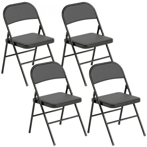 Juego de 4 Sillas Plegables Acolchadas con Respaldo y Estructura de Acero para Salón Comedor Cocina 45x46x78 cm Negro [11]