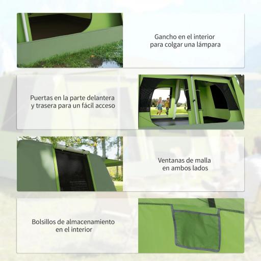 Tienda de Camping para 4-8 Personas con Mosquitera Gancho y Bolsa de Transporte Anti-UV 405x305x225 cm Verde [5]