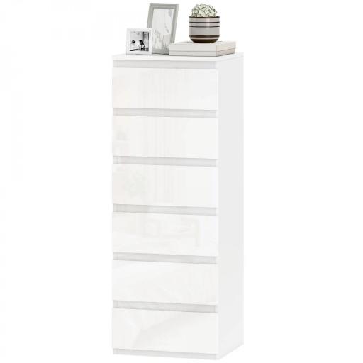 Cómoda de Dormitorio con 6 Cajones Estrecha Sinfonier Ahorro Espacio 40x35x109 cm Blanco Brillo [8]