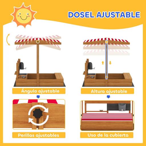 Arenero de Madera para Niños con Techo Regulable con Juguetes de Cocina Juego para Niños 3-7 Años 114x110x110 cm Marrón [3]