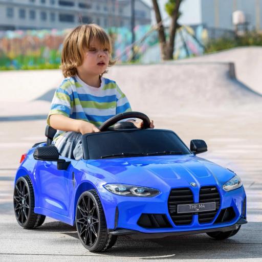 Coche de Batería para Niños 12V BMW M4 con Mando a Distancia Faros Bocina Música Velocidad 3-5 km/h Azul