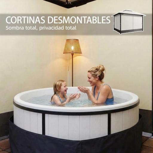 Carpa para Jardín con Techo Doble Cenador con 4 Paredes y Mosquitera para Exterior Terraza 360x300x279 cm Gris Claro [5]