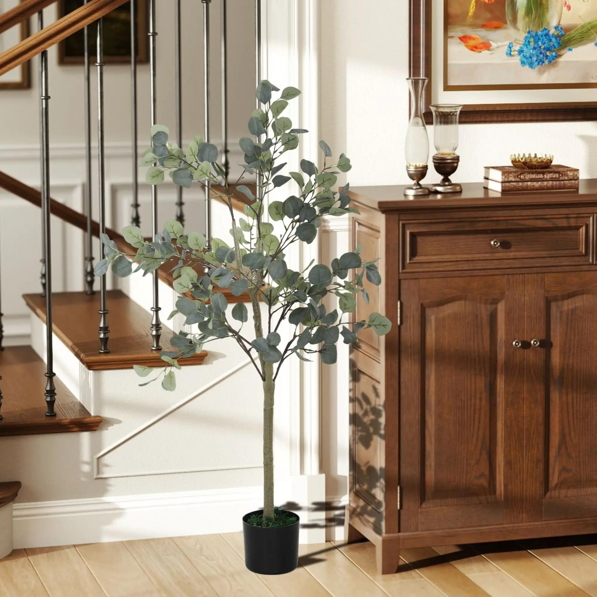Planta Artificial Decorativa de 120 cm Eucaliptus Sintético con 230 Hojas en Maceta para Interior Verde