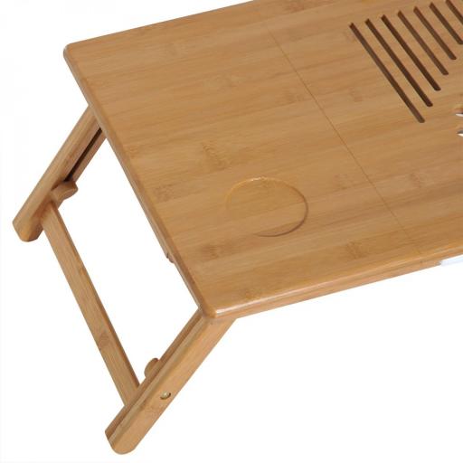 Mesa Plegable de Bambú, Mesa de Ordenador Portátil, para Cama y Sofá, Altura Ajustable, Cajón, Patas Plegables, para Leer, Escribir, Comer, Trabajar, Natural [3]