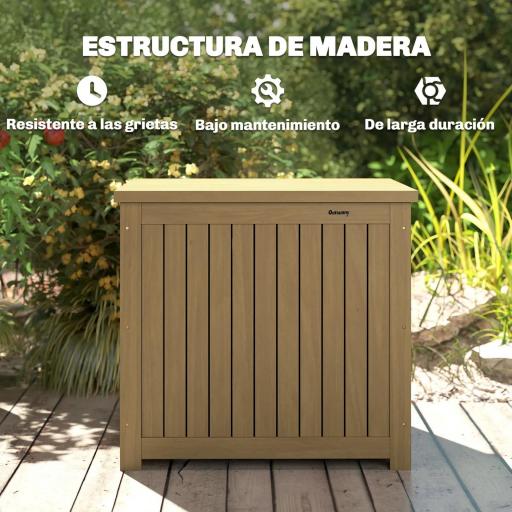 Arcón Exterior de Madera 130L Baúl Almacenaje Exterior con Forro Tapa con Bisagras y Correa 63x51x58,5 cm Marrón [5]