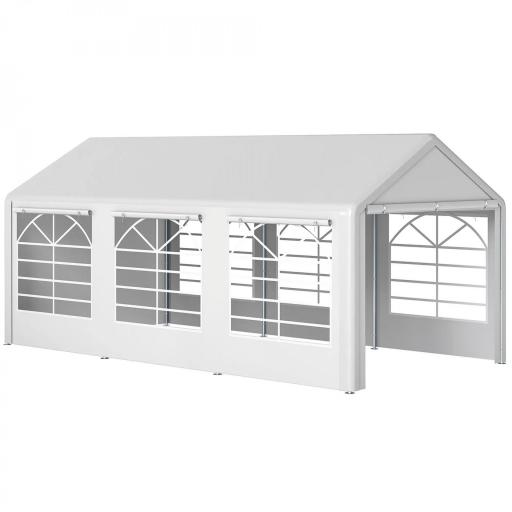 Carpa para Fiestas 6x3 m Cenador Pabellón de Jardín con 4 Paneles Laterales 2 Puertas Enrollables y 6 Ventanas Protección UV para Exterior Eventos Bodas Blanco [8]